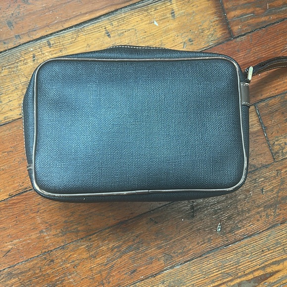 Dunhill Clutch Travel Bag Charcoal Gray Brown Leather Gold - Picture 4 of 17